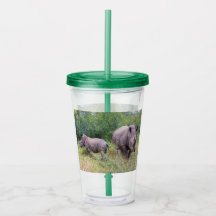 Tumbler met neushoornmoeder en -baby