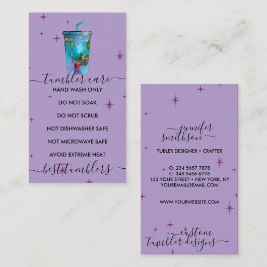 Tumbler paarse verzorging visitekaartje (Voorkant / Achterkant)
