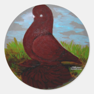 Tumbler Pigeon Red Muff Ronde Sticker