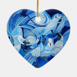 Tumbler Pigeons in Cerulean Blue Keramisch Ornament