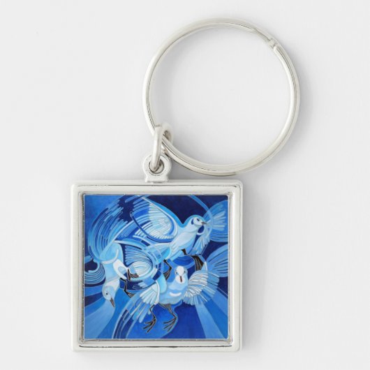 Tumbler Pigeons in Cerulean Blue Sleutelhanger (Voorkant)