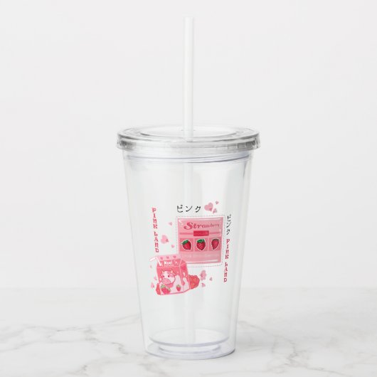 Tumbler schattige partij aardbei roze drinkware acryl drinkbeker (Voorkant)