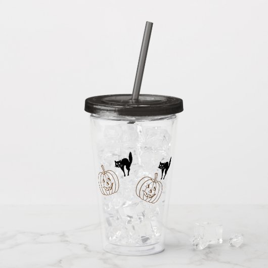 Tumbler van acryl - Pompoenen en zwarte katten Acryl Drinkbeker (Achterkant ijs)