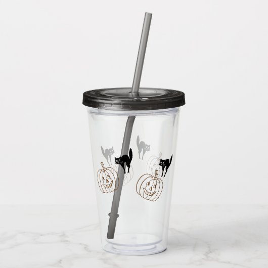 Tumbler van acryl - Pompoenen en zwarte katten Acryl Drinkbeker (Achterkant)