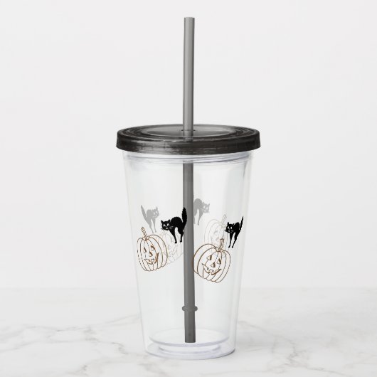 Tumbler van acryl - Pompoenen en zwarte katten Acryl Drinkbeker (Voorkant)