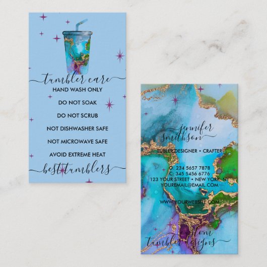 Tumbler verzorging Blauw met textuur Visitekaartje (Voorkant / Achterkant)