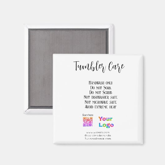 Tumbler zorginstructies voeg bedrijfsnaam logo toe magneet (Voorkant / Achterkant)