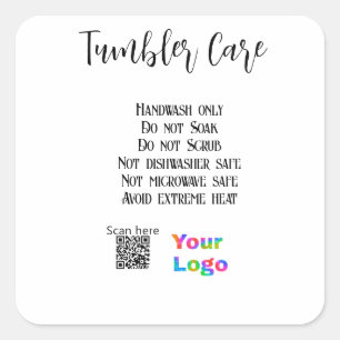 Tumbler zorginstructies voeg bedrijfsnaam logo toe vierkante sticker