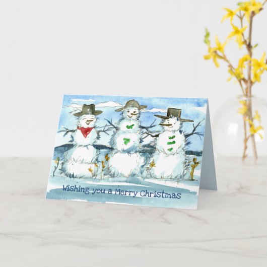 Tumbleweed Snowman Vrolijk Kerstfeest Kaart (Gele Bloem)