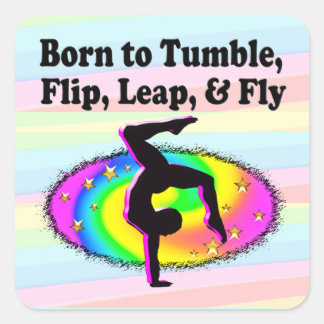 TUMBLING EN FLIPPING GYMNAST MEISJE VIERKANTE STICKER