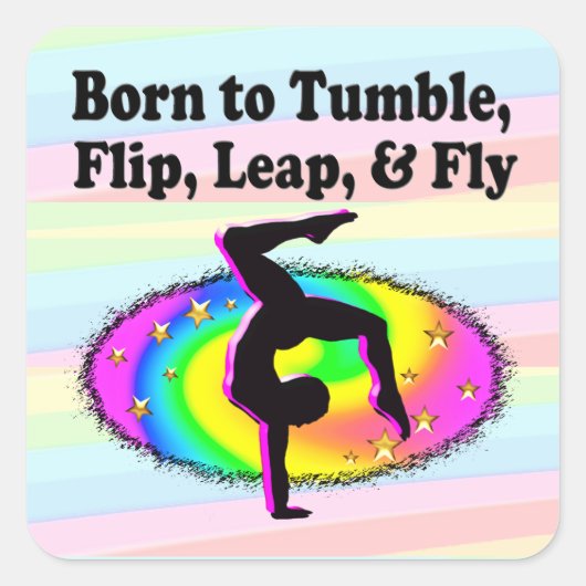 TUMBLING EN FLIPPING GYMNAST MEISJE VIERKANTE STICKER (Voorkant)