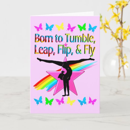  TUMBLING GYMNAST MEISJE KAART (Gele Bloem)