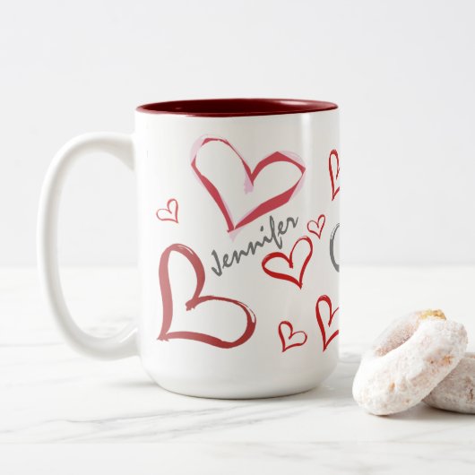 Tumbling Hearts Tweekleurige Koffiemok (Met donut)