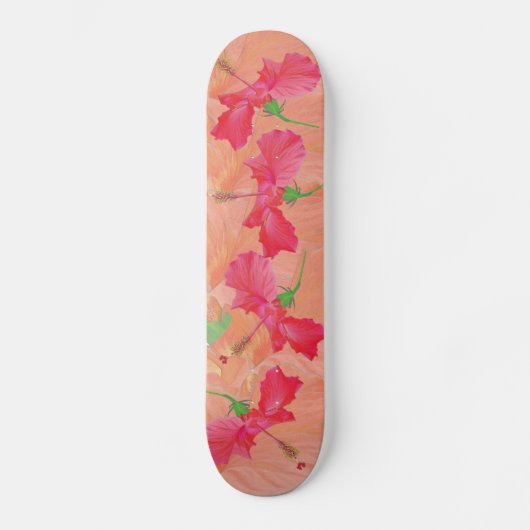 "tumbling hibiscus" red & oranje SKATEBOARD DECK (Voorkant)
