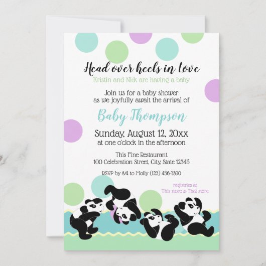 Tumbling Pandas Baby Shower Kaart (Voorkant)