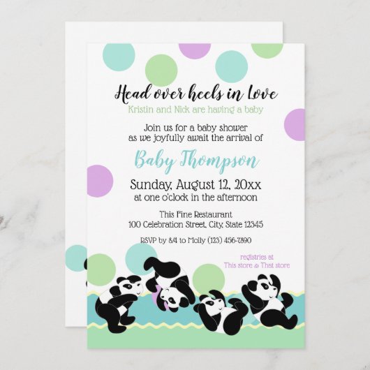 Tumbling Pandas Baby Shower Kaart (Voorkant / Achterkant)