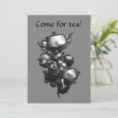 Tumbling theepotten fractal tea party uitnodiginge kaart (Staand voorkant)