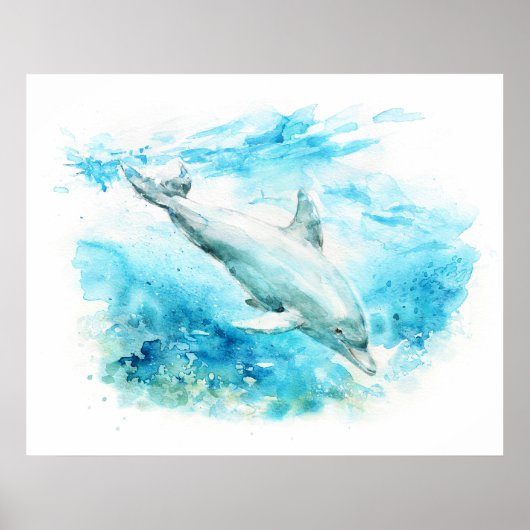 Tumelaar Dolfijn Aquarel Schilderij Poster (Voorkant)