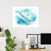 Tumelaar Dolfijn Aquarel Schilderij Poster (Thuiskantoor)