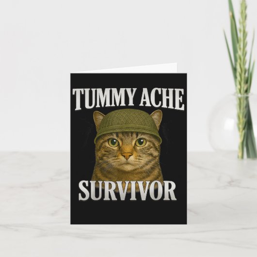 Tummy Ache Survivor Cat Meme Funny Kitten Gift Man Kaart (Voorkant)