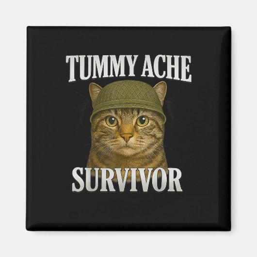 Tummy Ache Survivor Cat Meme Funny Kitten Gift Man Magneet (Voorkant)