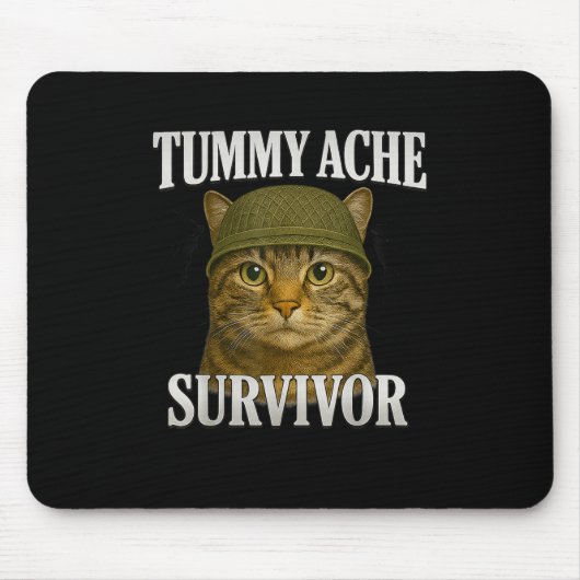 Tummy Ache Survivor Cat Meme Funny Kitten Gift Man Muismat (Voorkant)