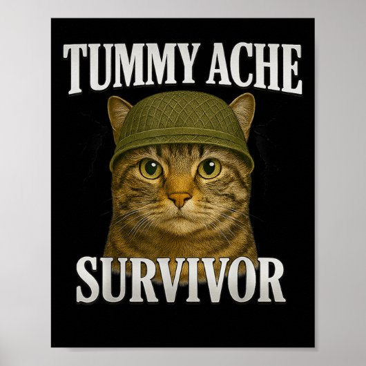 Tummy Ache Survivor Cat Meme Funny Kitten Gift Man Poster (Voorkant)