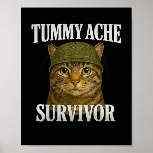Tummy Ache Survivor Cat Meme Funny Kitten Gift Man Poster (Voorkant)