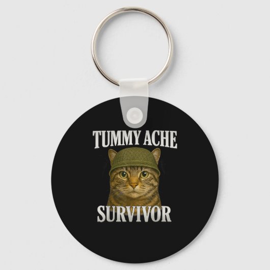 Tummy Ache Survivor Cat Meme Funny Kitten Gift Man Sleutelhanger (Voorkant)