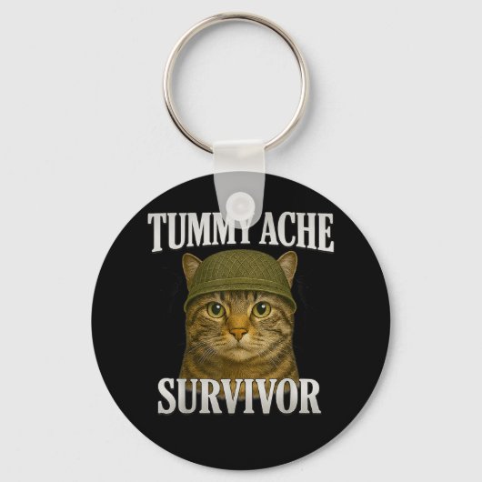 Tummy Ache Survivor Cat Meme Funny Kitten Gift Man Sleutelhanger (Voorkant)