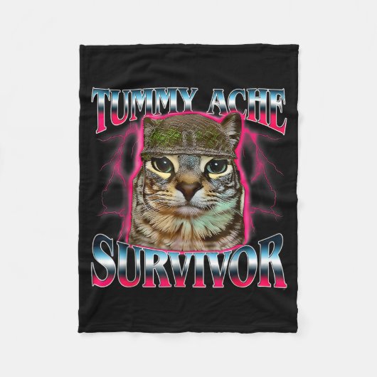 Tummy Ache Survivor Cat Meme Funny Saying Cats Ani Fleece Deken (Voorkant)