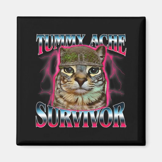 Tummy Ache Survivor Cat Meme Funny Saying Cats Ani Magneet (Voorkant)