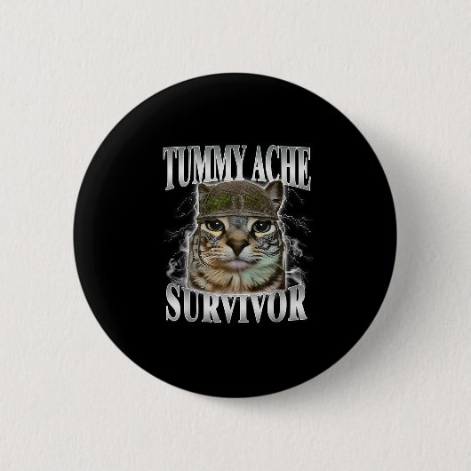 Tummy Ache Survivor Funny Cat Meme  Ronde Button 5,7 Cm (Voorkant)