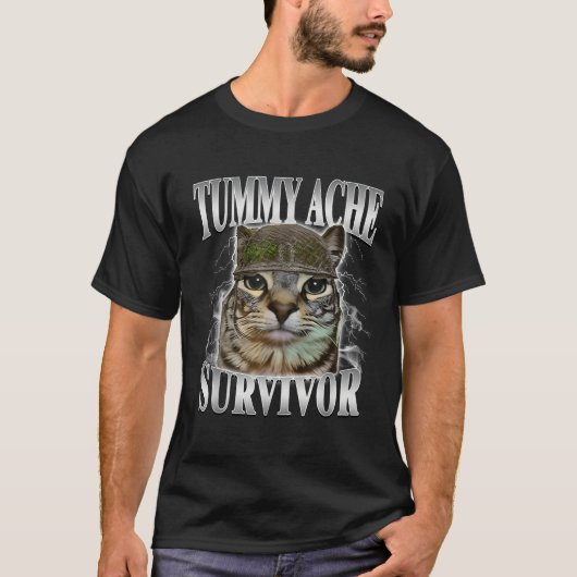Tummy Ache Survivor Funny Cat Meme T-shirt (Voorkant)