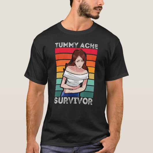 Tummy Ache Survivor Retro Tummy Ache Joke IBS Wome T-shirt (Voorkant)
