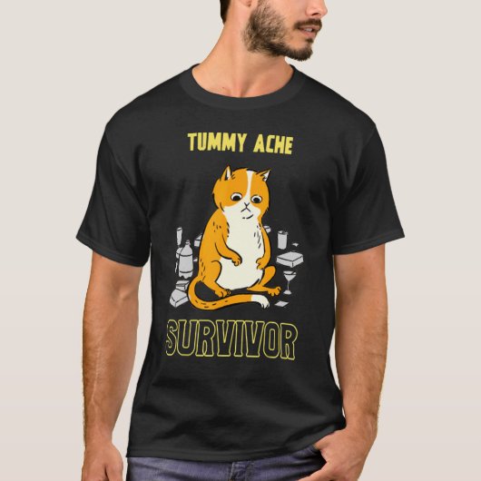 Tummy Ache Survivor Thinking Cat T-shirt (Voorkant)