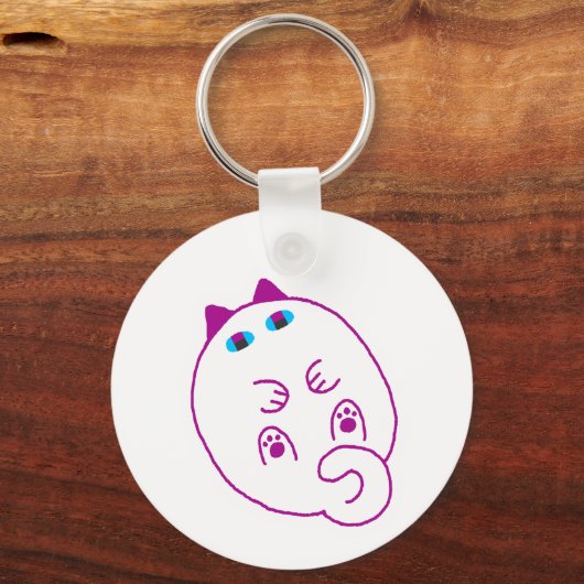 Tummy Chonky White Cat Keychain (Voorkant)