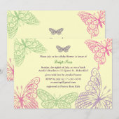 Tummy Flutters Baby shower Uitnodiging geel (Voorkant / Achterkant)