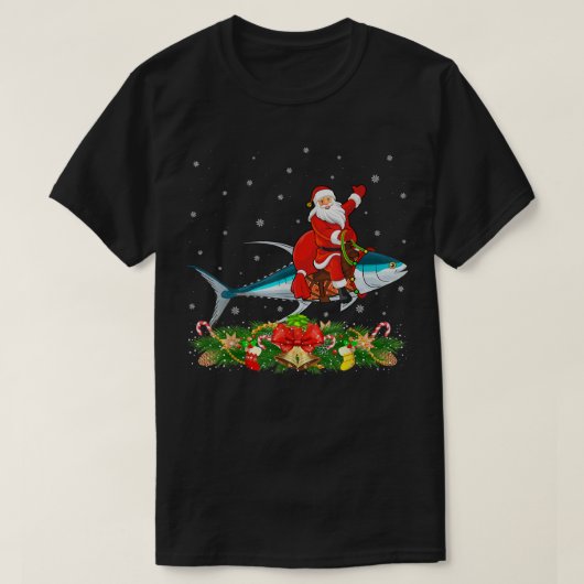 Tuna Fish Lover Xmas Funny Santa Riding Tuna Chris T-shirt (Design voorkant)