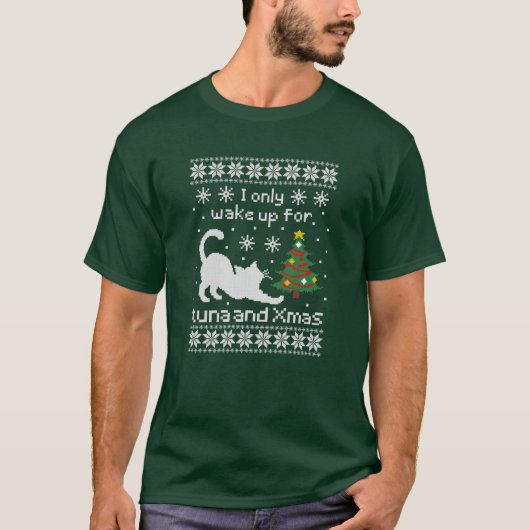 Tuna & Xmas – Pixel Cat Ugly Christmas  T-shirt (Voorkant)