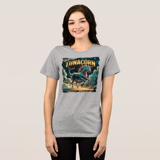 Tunacorn Illustration Combo Creature Funny Tri-Blend Shirt (Voorkant volledig)