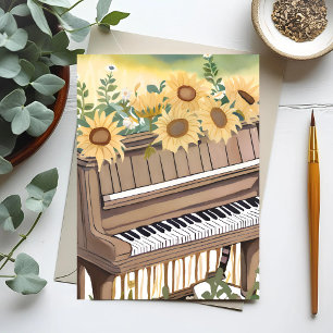 Tune in Bloom   Watercolor Zonnebloem Bloemstuk Pi Briefkaart