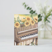 Tune in Bloom | Waterverf Zonnebloem Bloemen Piano Briefkaart (Staand voorkant)