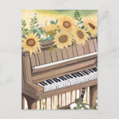 Tune in Bloom | Waterverf Zonnebloem Bloemen Piano Briefkaart (Voorkant)