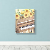 Tune in Bloom | Waterverf Zonnebloem Bloemen Piano Canvas Afdruk (Insitu (Houten vloer))