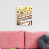 Tune in Bloom | Waterverf Zonnebloem Bloemen Piano Canvas Afdruk (Insitu (Woonkamer))