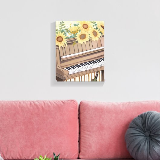 Tune in Bloom | Waterverf Zonnebloem Bloemen Piano Canvas Afdruk (Insitu (Woonkamer))