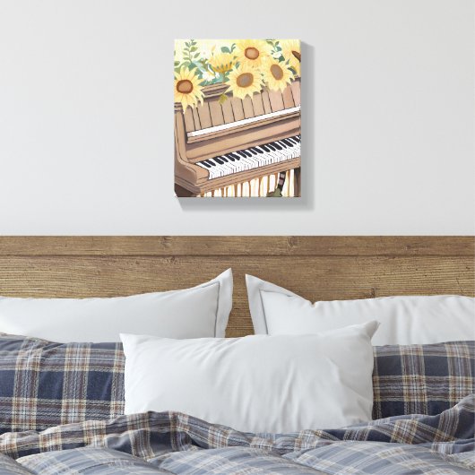 Tune in Bloom | Waterverf Zonnebloem Bloemen Piano Canvas Afdruk (Insitu (Slaapkamer))