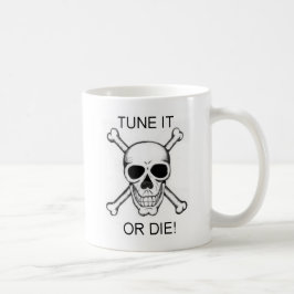 Tune it or Die Black op White Skull Koffiemok