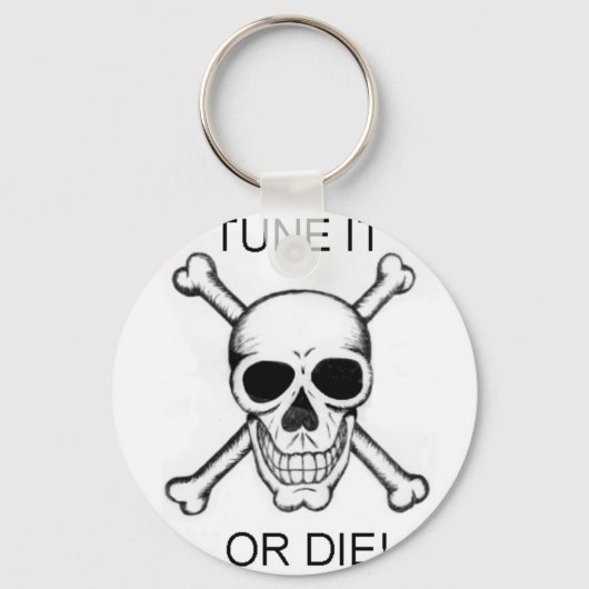 Tune it or Die Black op White Skull Sleutelhanger (Voorkant)